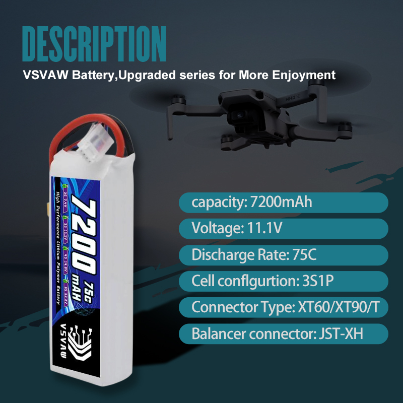 VSVAW 3S Lipo Battery 11.1V 72 - مراجعة Drone Battery Plate وسعره