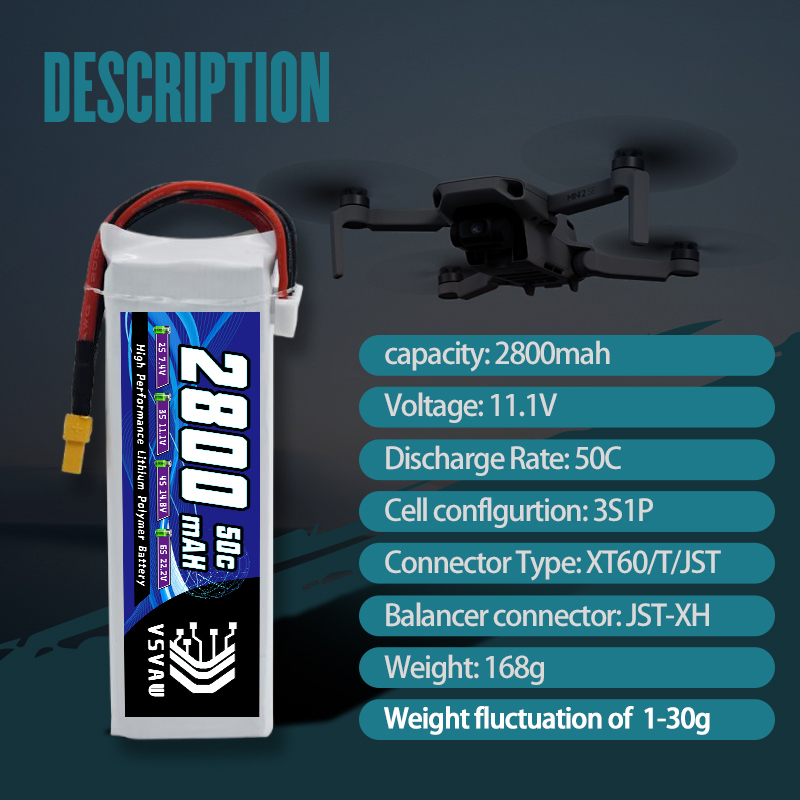 VSVAW 3S 2800mAh Lipo Battery  - مراجعة Drone Battery 3S وسعره