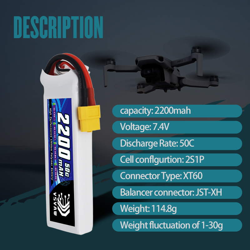 VSVAW 7.4V 2200mah 2S Drone Li - مراجعة Drone Battery Plate وسعره