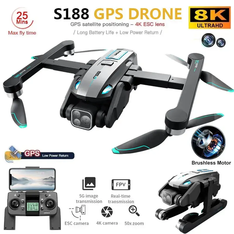 S188 Professional 8K GPS Drone - مراجعة Drone Battery Li-Ion وسعره