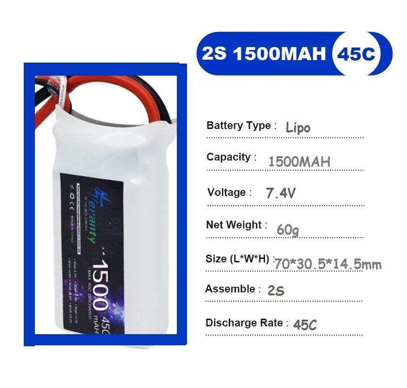 2PCS 7.4V Lipo 2S Battery 1500 - مراجعة Drone Battery Lipo وسعره