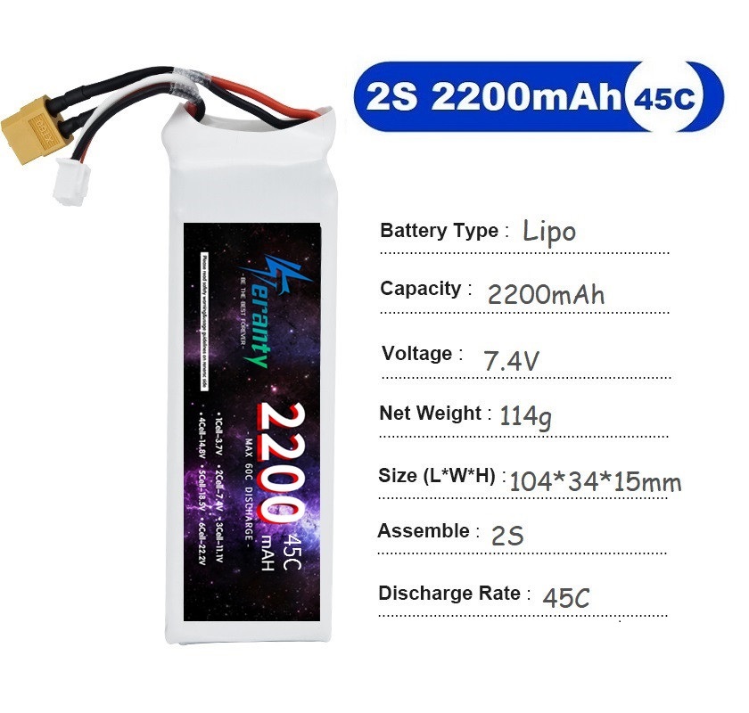 2PCS 7.4V Lipo 2S Battery 1500 - مراجعة Drone Battery Lipo وسعره