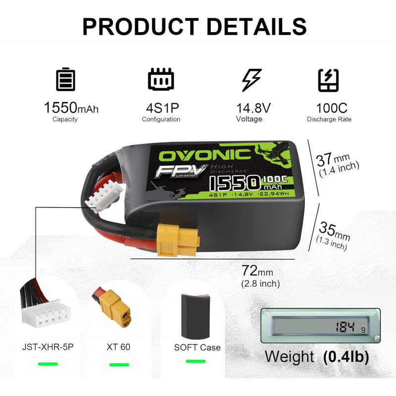 OVONIC 4s Lipo Battery 100C 15 - مراجعة Drone Battery 4S وسعره