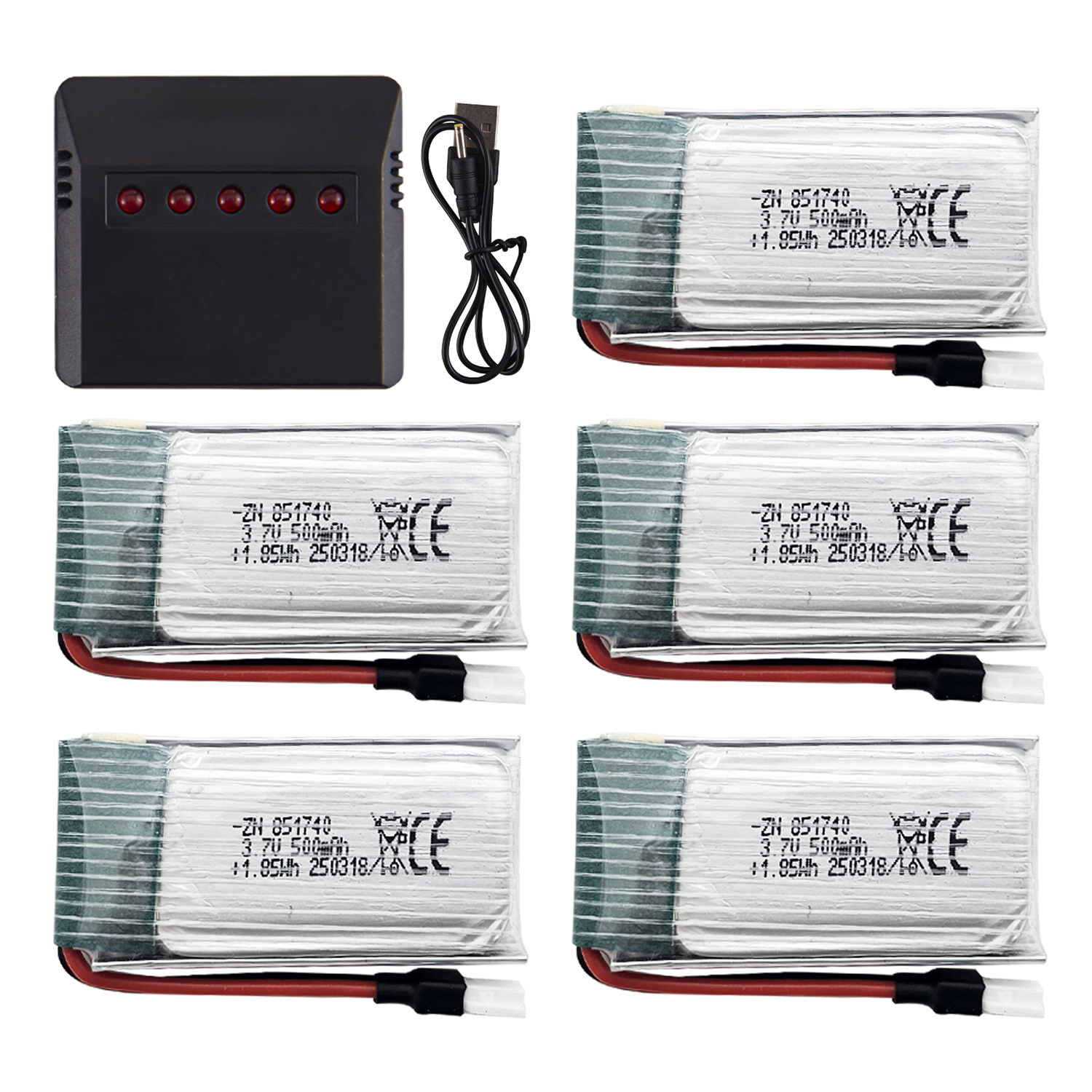 5Pcs 3.7V 500mAh LiPo Batterie - مراجعة Drone Battery Charger وسعره
