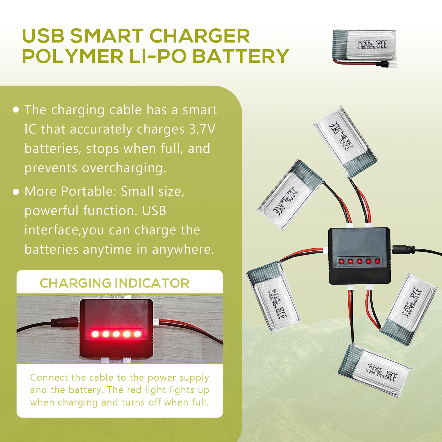 5Pcs 3.7V 500mAh LiPo Batterie - مراجعة Drone Battery Charger وسعره